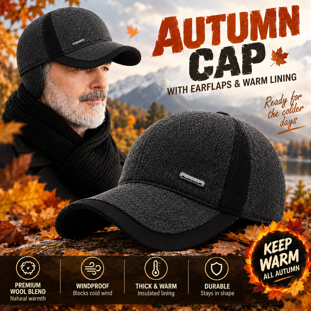 Earflap Baseball Cap 2 in 1