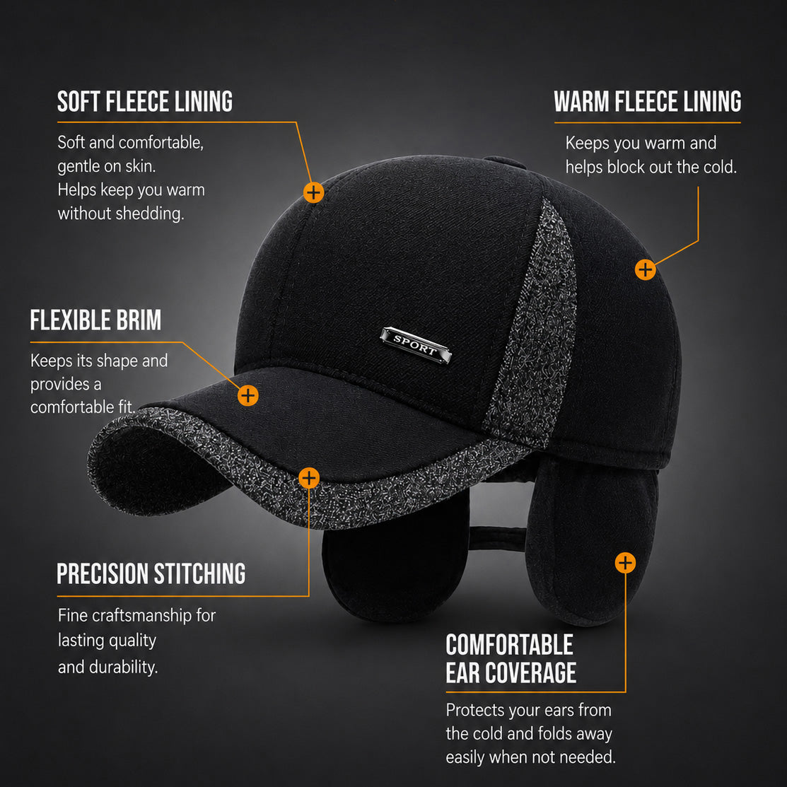 Earflap Baseball Cap 2 in 1