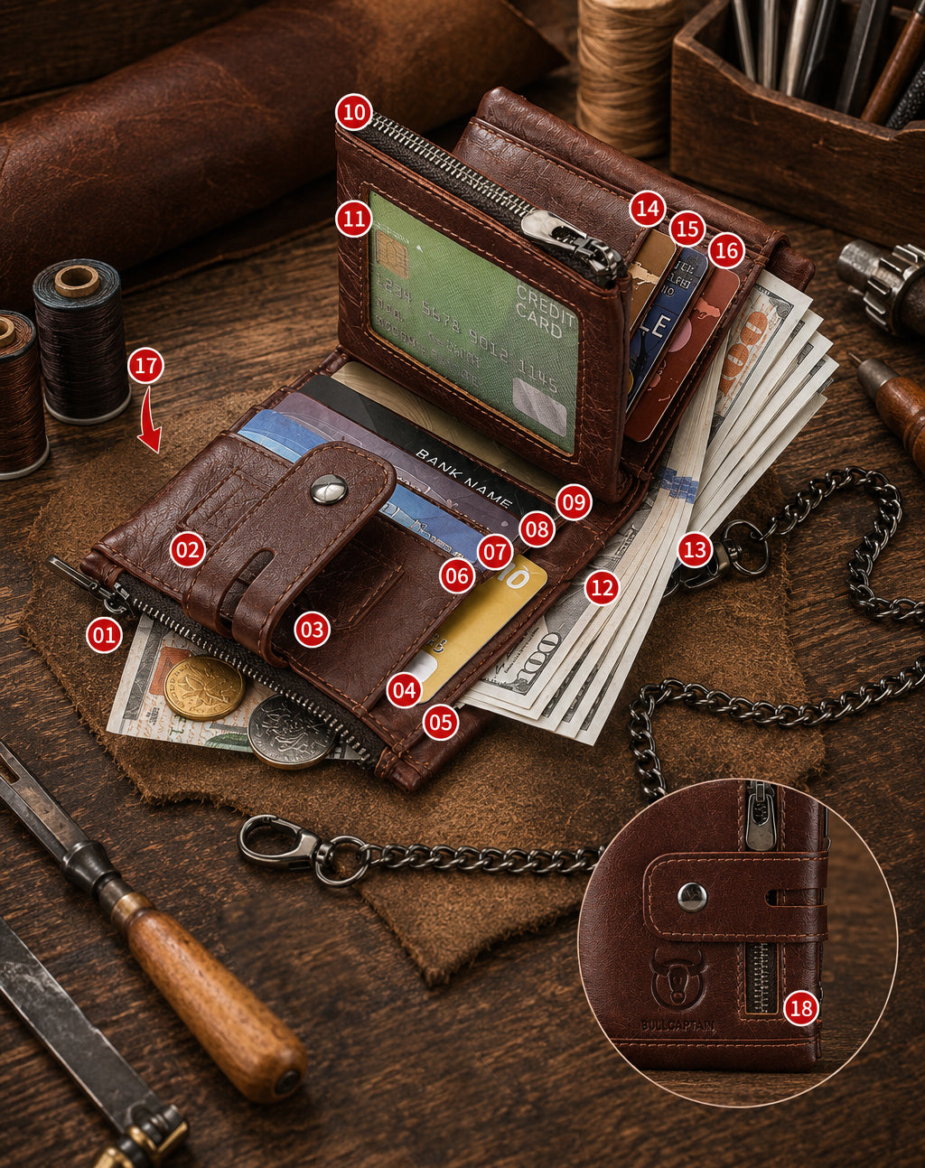 BullCaptain Premium Leather Wallet